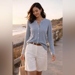 Elie Tahari Merino Wool Cardigan Gray Size S Ribbed Button Sweater